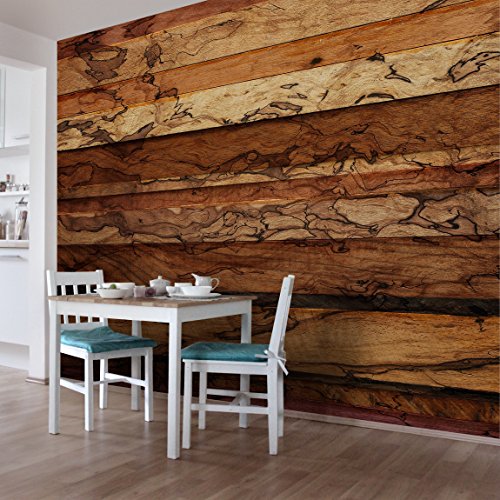 Designtapete Vliestapete Premium Woody Flamed Holz Fototapete Holzoptik Tapete Breit Vlies3D Fototapete, Größe HxB: 320cm x 480cm - 3