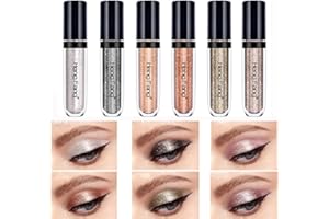 LUCOSS 6PCS Fard à Paupières Liquide,Fard à Paupières paillette Scintillant, Métallique Effet Longue Durée Imperméable Crayon Brillant Maquillage des Yeux (6PCS)