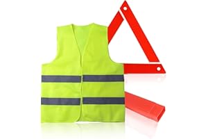 Houdao 2in1 Pliable Triangle et Gilet Jaune pour Voiture Triangle de Signalisation et Haute Réflectivité Gilet Jaune Voiture pour Les Voitures Conforme aux Normes Européennes ECE R27