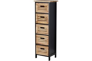 Home Source Chest of Drawers, Wooden Bedroom Organiser Storage Unit, Black with Natural Drawers, 5 Drawer