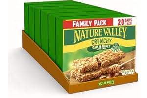 ‎NATURE VALLEY Nature Valley Crunchy Family Pack – Hafer & Honig, köstliche Vollkorn Hafer Riegel mit Honig, Snack für Schule & unterwegs, laktosefrei, 6er Pack, 10 Packungen - je Packung 2 Riegel