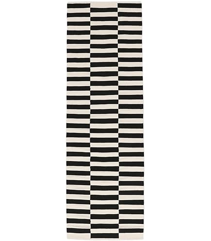 Hanse Home Woltapijt Donna - natuur woonkamertapijt - handgeweven en natuurlijk - gestreept design wol modern voor woonkamer, slaapkamer, eetkamer, hal - zwart natuur wit, 80x150cm