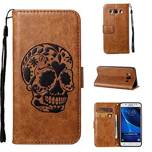 Samsung J5108/Galaxy J5(2016) Case,Samsung J5108/Galaxy J5(2016) Case Leather ,Samsung J5108/Galaxy J5(2016) Case Wallet - Cozy Hut Cool Skull head Pattern Design PU Leather Notebook Design Flip Cover Folio Inlaid Inner Soft TPU Case with [Card Slot] [Built Stand] [Magnetic Closure][Wallet Function] Protective Skin Durable Case for Samsung J5108/Galaxy J5(2016) Model - brown
