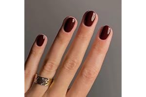 Boloshine Unghie Finte Corte Quadrate, 24 Pezzi Colore Puro Press on False Nails con Adesivi Gel, 12 Taglie Copertura Completa Acrilico Unghie Finte French Manicure per Donne Ragazze (Rosso Vino)