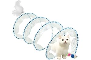 TAXIFANW Tunnel per Gatti，Tunnel pieghevole per gatti Giocattoli interattivi per gatti con Piume e Campanelli，per gatti, cani, conigli e piccoli animali (blu)