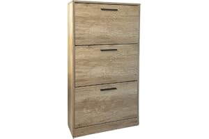 Piushopping ZIK Scarpiera Salvaspazio da Ingresso, in Legno, 3 Ante Ribalta, Moderna– 63x24x115h (Rovere - Maniglie Nere)