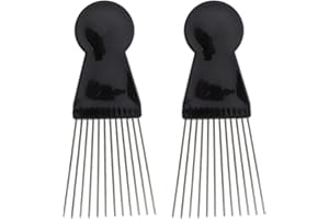 harayaa Peine para Volumen Al Cabello Afro De 2 Piezas con Mango De Plástico Negro Y Dientes Largos De Metal
