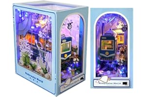 HVMABECK DIY Book Nook Kit 3D Wooden Book Stand Puzzle DIY Miniature House Kit Book Nook Model Building Kit with Lights DIY Dollhouse Kit for Adults