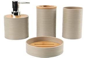 Hosoncovy 4 Pcs Bathroom Container Set Bathroom Accessory Set with Soap Dispenser, Bathroom Cup, Soap Dish ，Toothbrush and Toothpaste Holder (Off-white)