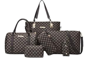 Opurtdor Handbags for Women Ladies 6 Pieces Bag Shoulder Bags Clutch Top Handle Totes Crossbody Bags PU Leather Medium Shoulder Bag Hand Bag Crossbody Bag Purse Card Holder For Party Work Travel