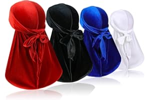 SAMSEROT 4 pezzi di velluto da uomo Durags – Premium Soft Durag Headwrap con coda extra lunga e cinghie larghe, perfetto per 360 onde Stile 1 Taglia unica