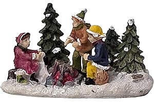 ‎MEINDEKOARTIKEL Weihnachtliche Miniatur-Figuren Winterwelt-Szene aus Poly B10 x T6 cm – Lagerfeuer - detailreiche Winterwelt Szene für Weihnachtsdorf Miniaturwelt Weihnachtsdekoration Sammlerobjekt