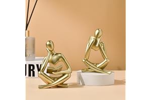 SIETIOJI 2 Stücke Wohnkultur Gold Lesen Denker Statue Moderne Figuren Abstrakte Ästhetische Skulptur Denker Harz Statue Set für Heimdekoration Wohnzimmer Büro Bücherregal Regal Tisch