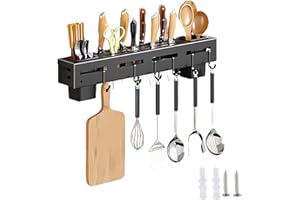 DOCACHE Soporte para Utensilios de Cocina, Estante de Cocina Multifuncional Acero Inoxidable, Estante para Utensilios de Cocina, Con 6 Ganchos Extraíbles, Barra para Cocina, Pasillo, Baño, Etc