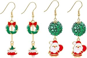 Gleamart Christmas Drop Dangle Earrings Set For Women Girls Including Santa Claus Chirstmas Tree