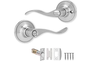 XFORT Cabriole Privacy Knob Set Satin Chrome, Door Knob with Lock for Internal Wooden Bathroom Doors, Complete Set with Tubular Latch