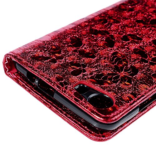 Wiko Lenny2 Hülle Badalink Schutzhülle Leder PU+TPU Handyhülle Glitzer 3D Schmetterling Rot Handytasche Wallet Case Ständer Magnet-Schloss Cover Flipcase + Eingabestifte+Staubschutz Stecker - 6