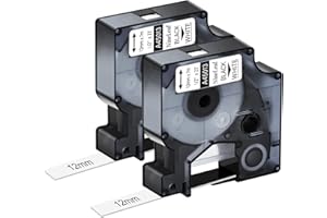 ‎NINELEAF NineLeaf 2 x Kompatibel für Dymo D1 Schriftband 45013 S0720530 A45013 12mm 0.47'' bänder Schwarz auf Weiß Etikettenband für LabelManager 160 210D 220P 120P 200 3M PL100 PL150 PL200 Etikettiergerät