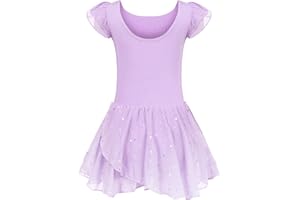 Trudge Children's Ballet Dress Set for Girls, Cotton, Short-Sleeve/Long-Sleeve Ballet Leotard Body, with Tutu Skirt