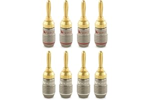 ‎NAKAMICHI Nakamichi FanLock Wtyk bananowy platerowany 24-karatowym złotem 10 AWG - 18 AWG Rozmiar miernika 4 mm dla głośników Wzmacniacz Hi-Fi Stereo Kino domowe Kabel audio Szybkozłącze, 8 Sztuki (4-Pary)