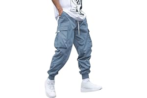 YAOHUOLE Men's Cargo Trousers Cuffed Cargo Joggers Casual Drawstring Pants Elasticated Waist