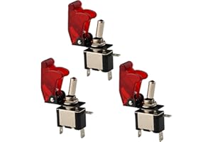 CESFONJER LED Anzeige Wippschalter, KFZ Rote Kippschalter Schalter, 12V 20A Auto KFZ Schalter SPST Wippschalter Ein/Ausschalter Rot (3 Pcs)
