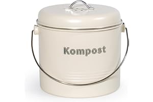 Theo&Cleo Biomülleimer Küche 7 L, Bio Mülleimer Geruchsdicht mit Aktivkohlefiltern, Komposteimer Metall, Biomüll Retro (MattBeige)