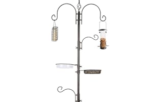 MIXXIDEA Deluxe Vogelfütterungsstation Kit Bird Feeder Pole Multi Feeder hängen mit Metall Suet Feeder Vogel Bad Mesh Tray zum Anziehen (1 Pack)