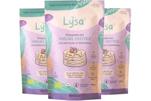 Lysa Preparato per Pancake Proteici Bio con Proteine di Mandorla, colazione snack senza zuccheri aggiunti, ad alto contenuto di fibre con Avena senza glutine, Veloce da realizzare - 200g (3 Pack)