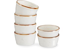 ONEMORE 6x Pirottini per Soufflé Set, 236 ml Ciotola per creme brulé in ceramica, Stampi a prova di forno per Crème Brulée, Muffin, Dolci e Pasticceria, Bianco