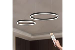 WayLuoung LED Żyrandol Metalowy | 2 Koła 40+60cm | 40W Lampa Wisząca Sufitowa Pierścieniami, Pilot Możliwością ściemniania 3000-6000K Lampa Wisząca Akrylowym Kloszem Sypialnia Przedpokój Czarny