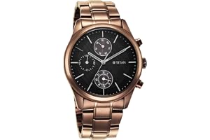 Titan Neo Splash Quartz Multifunction Black Dial Metallic Brown Stainless Steel Strap Watch for Men - NT1805QM04