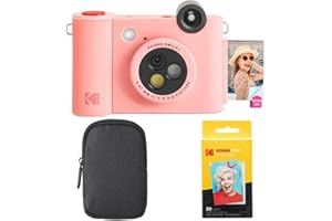 KODAK Smile+ 2-in-1 Digital Instant Camera & Photo Printer Starter Bundle - Case + Zink 20pk Paper - 10MP, Rotating Lens - Pink