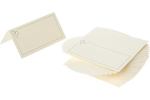 Neviti Contemporary Heart Wedding Place Cards - Ivory/Gold - 50 Pack