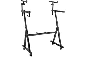 Classic Cantabile KSD-400Pro MK II Supporto Tastiera Pro Set - Supporto Tastiera Regolabile a 2 Livelli - 4 Ruote e Porta Cuffie - Portata Fino a 100 kg - Larghezza e Altezza Regolabili - Nero