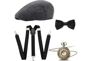 Wagoog 20er jahre Herren Mafia Kostüm - 1920 Herren Gatsby Accessoires Inklusive Panamahut Elastisch Hosenträger Fliege und Vintage Taschenuhr