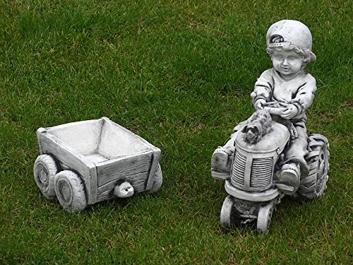 Steinfigur Nr.530 Junge auf dem Traktor mit Anhänger 2-Set ca. 15 kg Frostfest - 5