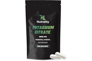 Nutrality Potassium Citrate 1000mg | High Strength Potassium Supplement | Nervous System, Muscle Contraction, Keto-Friendly (60 Capsules)