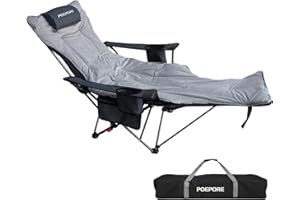 ‎POEPORE POEPORE Campingstuhl Faltbar mit Fußablage 4-Fach Verstellbarer Strandstuhl Liegestuhl Angelstuhl Campingstühle für Erwachsene mit Wattepad Kissen Getränkehalter Armlehnentaschen
