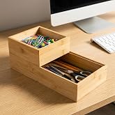 Deconox 2'li &Ccedil;ok Ama&ccedil;lı Bambu Organizer Set - B&uuml;y&uuml;k ve K&uuml;&ccedil;&uuml;k Boy Banyo, Mutfak ve Ofis D&uuml;zenleyici Kutu - Ahşap Dekoratif Sak