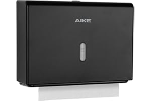 AIKE Distributeur Papier Essuie Main Usage Commercial, 200+ Feuilles pour Z-Plis & Serviettes Multifold 25.4x7.8 cm, Distributeur de Serviettes en Papier AK5102, Noir