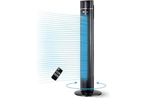 PureMate 43-inch Tower Fan with Air Purifier & Aroma Function, 3 Speed Settings, Large LED Display, 8-Hour Timer, Oscillating Portable Electric Floor Bladeless Fan for Bedroom, Home & Office