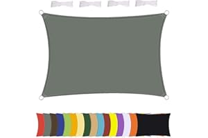 MENGH Sonnensegel Wasserdicht Rechteck, wetterbeständig, Premium Polyester, Viele Längen und Breiten Zur Auswahl inkl Befestigungsseile, Rechteckig 1.5x3m Grau