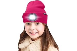 ‎ATNKE ATNKE Kids LED beleuchtete Mütze mit Licht, USB Wiederaufladbare 4 LED Scheinwerfer wasserdichte Winterwärmer Strick Nachthüte mit leichten Jungen Mädchen