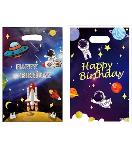 30 Sacchetti Regalo Tema Astronave Per Festa Di Compleanno - Borse Caramelle In Alluminio Riutilizzabili, 25x16.5 Cm