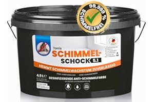 Tonis SCHIMMELSCHOCK Anti-Schimmel-Farbe 4,5 Liter Wandfarbe | Effektive, zuverlässige Sofortwirkung, desinfizierende Wandfarbe für ca. 18 m² | 99,999% antimikrobielle Wirkung [weiss]
