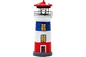 XJKLBYQ Lighthouse Solar Light Tall IP44 Waterproof Resin Lighthouse Lamp with 360 Degree Rotating LED Style Solar Lighthouse Light for Patio Lawn Yard Garden Decorations Red Blue White, Lighthouse Gifts