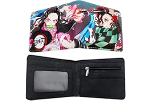 Ksopsdey Kids Demon Slayer Wallet, Bifold Short Anime Wallet with Lanyard for Boys and Girls, 3D Printed Demon Slayer Wallet