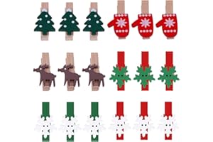 Pveath Weihnachten Holz Clips,150 Stück Mini Holz Klammer Clips Holzklammern Wäscheklammern Elch Handschuhe Schneeflocke DIY Fotoklammern für Namensschilder und zum Basteln holzklammern Weihnachten