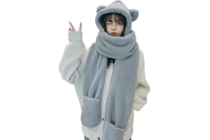 SIQITECH Wintermütze Kapuzenschal Fäustlinge Set Wintermütze Damen Plüsch Nackenwärmer Lange Kapuzenschal Bärohren Handschuhe Warme Tierhauben Ohrenschützer Plüschhut für Outdoor Sport Freizeit